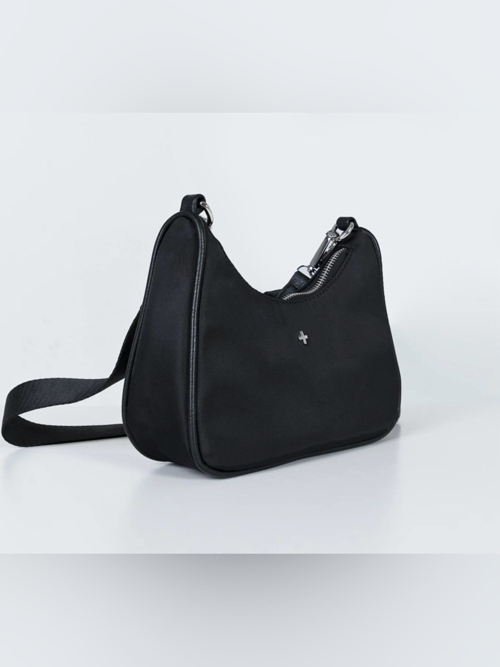 PETA + JAIN Black Shoulder Bag Crescent Hobo Adjustable Strap Vegan Leather
